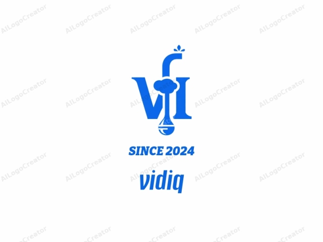 centrándose en el uso de los colores azul y blanco. Este es un logotipo estilizado con un diseño minimalista y moderno. El logotipo consta de dos elementos principales: una letra "V" mayúscula azul y una representación abstracta del agua. El "V" azul