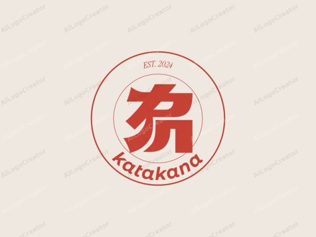 This is a minimalist, vector-based logo featuring bold, red kanji characters. The characters, in a sans-serif style, are arranged in a central position on a plain beige background. The red color stands out vividly against the neutral background,