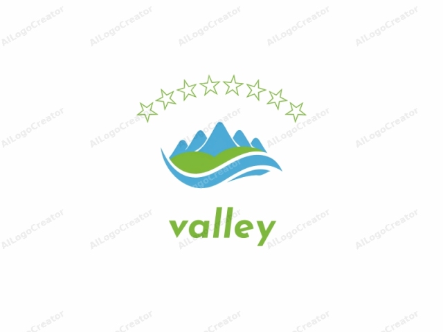 emphasizing the logo's simplicity and visual clarity. The logo is a stylized representation of a mountain range, with three prominent, triangular peaks of varying heights set against a white background. Each peak is rendered in shades of light blue, creating a sense