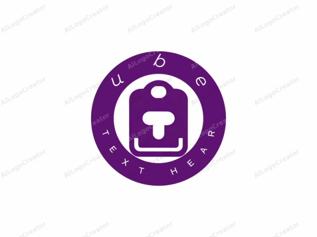 This is a minimalist, flat, digital graphic of a stylized clip or pin with a prominent keyhole shape in the center. The entire graphic is rendered in a bold, vivid purple hue. The clip features a slightly curved, rectangular body with