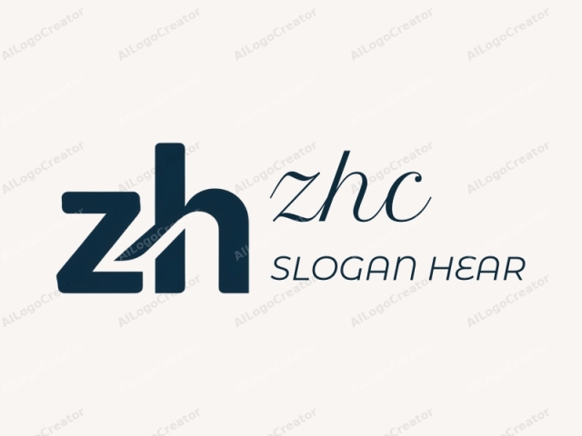 Esta es una imagen de logotipo digital minimalista que presenta un "ZH" estilizado escrito en una fuente sans-serif en negrita. El texto es de color azul oscuro, contrastando con un fondo limpio de color blanco roto. La "Z" y la "H"