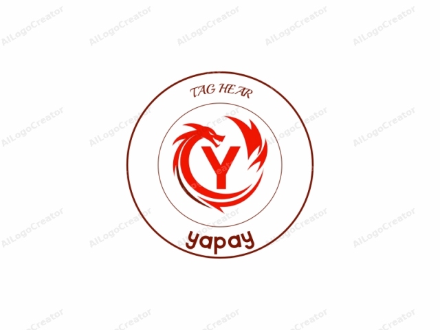 featuring a prominent dragon and a bold letter. The dragon logo is vividly colored in a striking red, with sharp, angular wings and a menacing expression. Its body is sleek and dynamic, curling around the letter "Y" which is centrally placed