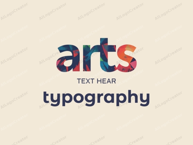ภาพนี้เป็นงานศิลปะดิจิทัลแบบมินิมอลที่มีคำว่า "arts" เขียนด้วยฟอนต์เรขาคณิตสมัยใหม่ ตัวอักษรมีขนาดใหญ่ หนา และอยู่ตรงกลาง แต่ละตัวอักษรถูกเติมด้วยรูปแบบนามธรรมที่เต็มไปด้วยสีสัน คล้ายกับศิลปะแบบ Abstract Expressionism ที่มีชีวิตชีวา