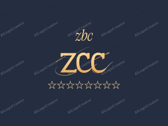 これは、大きなエレガントな筆記体で「ZCC」という単語を特徴とするデジタルグラフィックです。背景は濃いネイビーブルーの単色で、単語を構成する金色の文字との豊かなコントラストを提供します。「Z」はスタイリッシュにデザインされています。