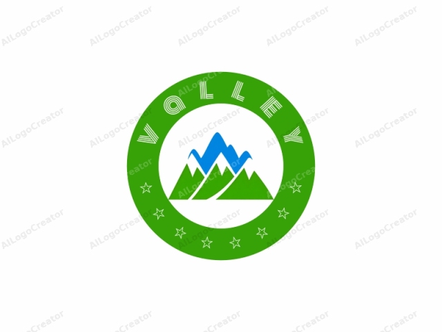 The logo is a simple, minimalist, vector-based design featuring two overlapping mountain ranges. The upper mountain range is depicted with smooth, curved lines, and it has a vibrant blue peak contrasting starkly with the white background. The lower mountain range,