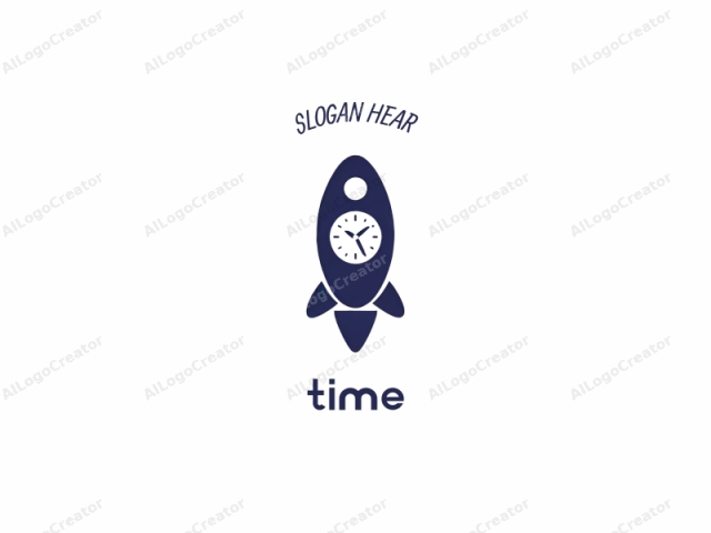 This image is a minimalist, vector-style logo depicting a stylized rocket ship. The rocket is rendered in a solid deep navy blue color against a plain, white background. The rocket has a sleek, elongated body with a pointed nose and rounded