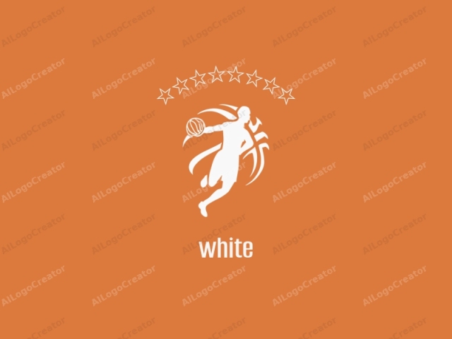 Das Logo ist minimalistisch und geometrisch im Stil und zeigt eine weiße Silhouette eines Basketballspielers vor einem orangefarbenen Verlaufshintergrund. Der Spieler, der in einer dynamischen Bewegung dargestellt ist, hält einen Basketball in der linken Hand, während die rechte Hand in der Mitte ist