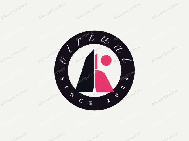 This minimalist logo consists of a stylized geometric design, primarily black, pink, and white, arranged in an asymmetrical formation. The main shape is a large, bold "K" formed by the combination of these colors. The upper portion of