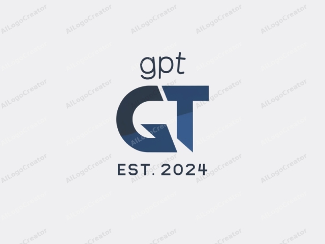 This is a stylized, minimalist logo featuring the uppercase letters "G" and "T" in a monochrome color scheme. The "G" is predominantly dark blue, while the "T" is a lighter shade of blue. Each letter