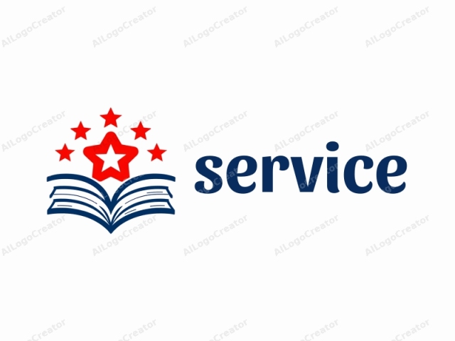 This is a stylized logo depicting an open book with its pages spread wide at the bottom. The book is drawn in blue, and the pages are detailed with fine lines representing the paper texture. At the top of the book, centered, is