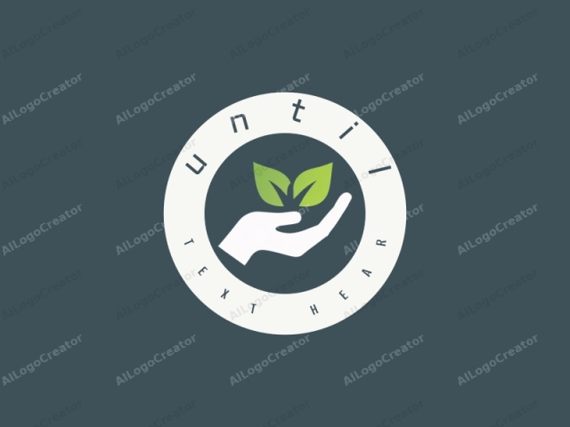 This is a clean, minimalist digital graphic, consisting of two primary elements: a white human hand and a green plant. The hand is depicted in a flat, stylized manner, with the palm facing upwards and fingers slightly curled inward, symbolizing