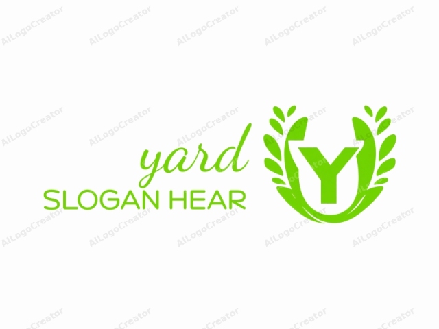 which features a vibrant green color scheme. The logo is symmetrical, with a central vertical element, "Y," prominently displayed in the middle. Surrounding the "Y" are two symmetrical, stylized green laurel wreaths, which