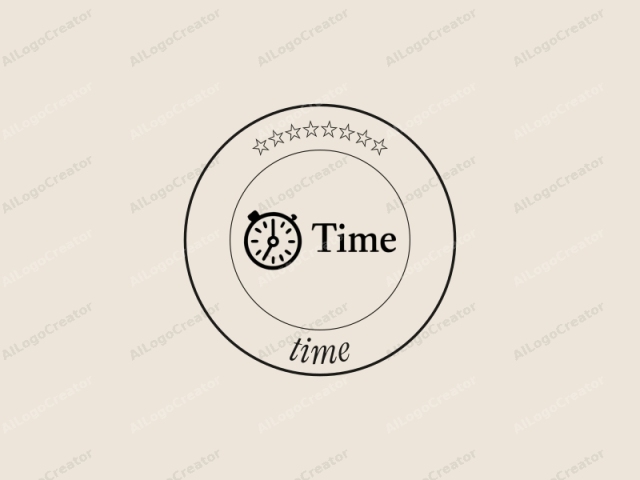 This is a minimalist logo design, featuring an icon representing a stopwatch or stopwatch-like device. The design is done in black and white, with a soft, pastel beige background. The stopwatch icon is centrally placed and slightly tilted towards the viewer.