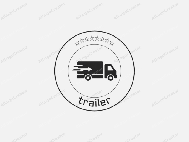 The logo image is a minimalist, black-and-white silhouette drawing of a delivery truck. The truck is depicted in a simplified, flat design, with sharp, clean lines and no shading or gradients. The truck's cab is on the left side and