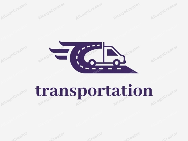 This is a minimalist digital logo design featuring a stylized depiction of a vehicle in motion. The logo consists of a purple silhouette of a truck, positioned on the right side of the image, facing to the left. The truck's shape is simplified