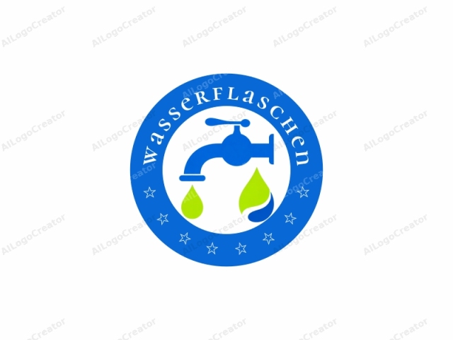 Este es un logo de diseño minimalista y plano de un grifo de agua sobre un fondo blanco liso. El grifo está representado en un estilo vectorial simplista, sin sombras ni gradientes. Presenta un color azul oscuro para el cuerpo del grifo y la manija