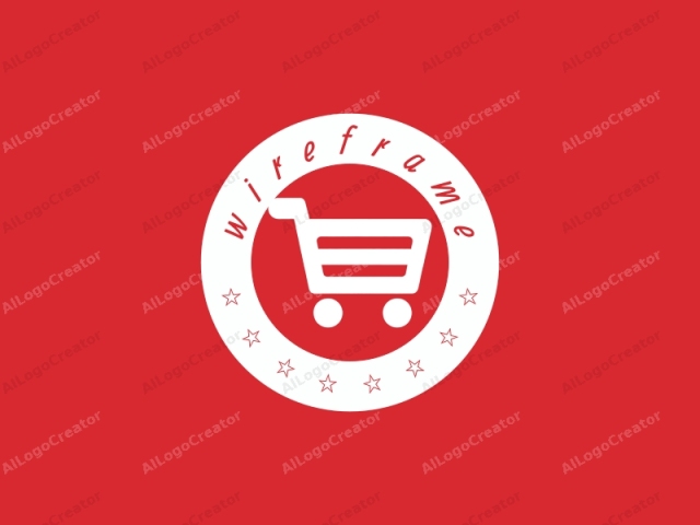 La imagen es un logotipo digital con un diseño minimalista. Tiene una apariencia plana y bidimensional. El logotipo está compuesto por un único icono blanco prominente situado sobre un fondo rojo brillante. El icono representa un carrito de compras, con un mango en