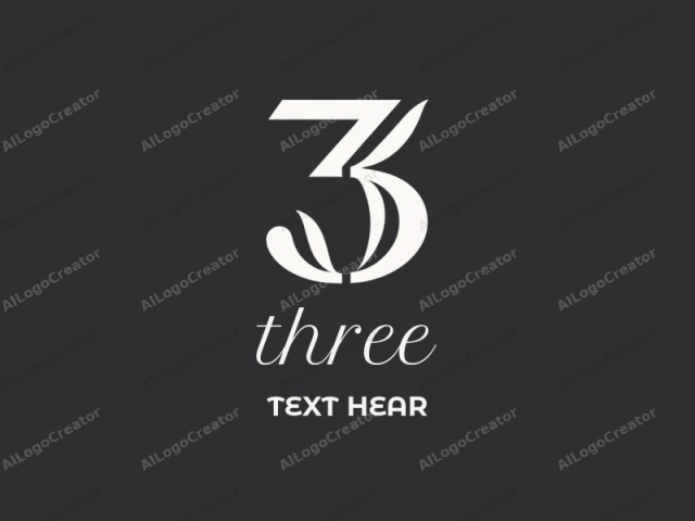 This image features a minimalist and abstract logo design set against a plain black background. The central element of the logo is the number "3", rendered in a clean, sans-serif style with sharp edges. The number "3" appears in a bold