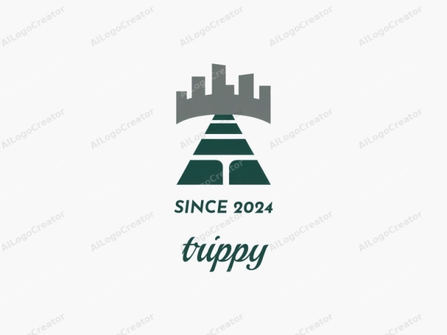 The logo is a stylized graphic featuring a minimalist design with clean lines and a limited color palette. The central focus is a road or pathway that stretches from the bottom of the image towards the top. The road is rendered in dark green with three