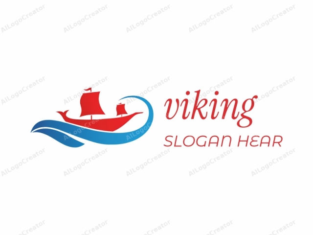 This is a digital graphic logo featuring a stylized, abstract depiction of a sailing ship. The design utilizes a minimalist and modern aesthetic with a color palette consisting of bold red and blue. The ship is represented by a single, curved red line that