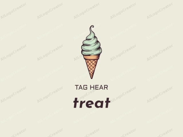 This is a digital drawing of a single ice cream cone, rendered in a clean, modern style. The ice cream is depicted as a swirl of pastel green, with intricate lines indicating the texture of the soft serve. The ice cream is topped