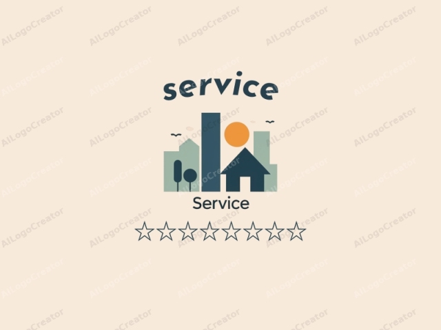 The logo features a stylized, minimalist design. The background is a light cream color, providing a neutral and unobtrusive canvas for the main elements. At the center of the image, a large, geometrically shaped house, drawn in