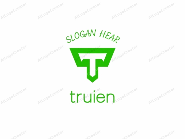 The image is a stylized, minimalist logo in bright green. It features a sharp, angular design that evokes a modern, tech-like aesthetic. The central element is a capital "T" composed of four intersecting lines that form a square