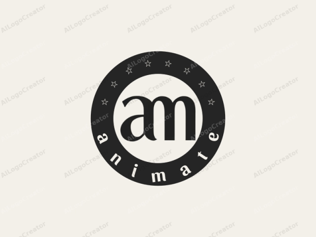 The image is a minimalist logo centered on a plain, cream-colored background. The logo consists of a single word, "AM," in large, elegant, sans-serif typeface, which stands out starkly against the neutral background. The word "