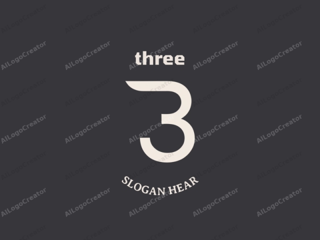 The image is a minimalist digital logo, set against a solid dark grey background. It features a large, modern, and abstract number "3" in a clean, sans-serif font, with a subtle three-dimensional effect that gives the number a slight