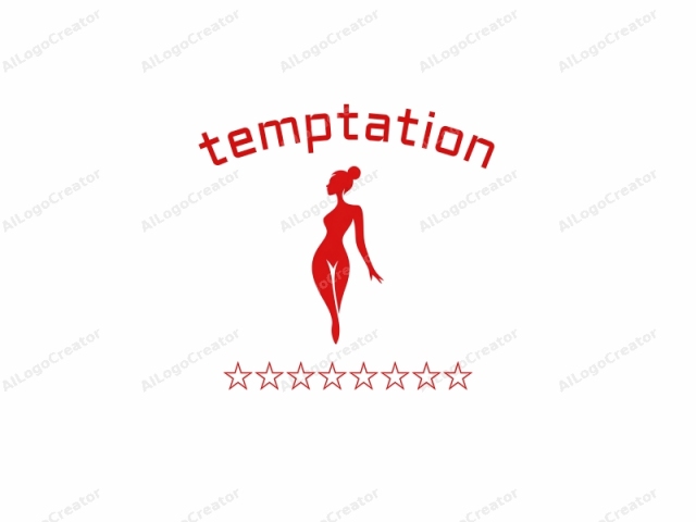 Este es un logo minimalista y estilizado que representa una figura femenina. El logo está dibujado en un estilo moderno de arte vectorial plano con líneas fuertes y limpias. La figura está representada en un color rojo sólido y vívido, que contrasta fuertemente contra un fondo austero.