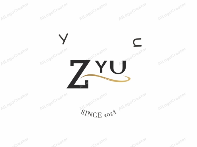 이것은 "ZYU"라는 이니셜을 특징으로 하는 간단하고 현대적이며 깔끔한 로고입니다. "Z" 글자는 굵은 검은색 산세리프 서체로 표현되었으며, 밑부분이 약간 구부러져 소문자 "y"를 닮았습니다.