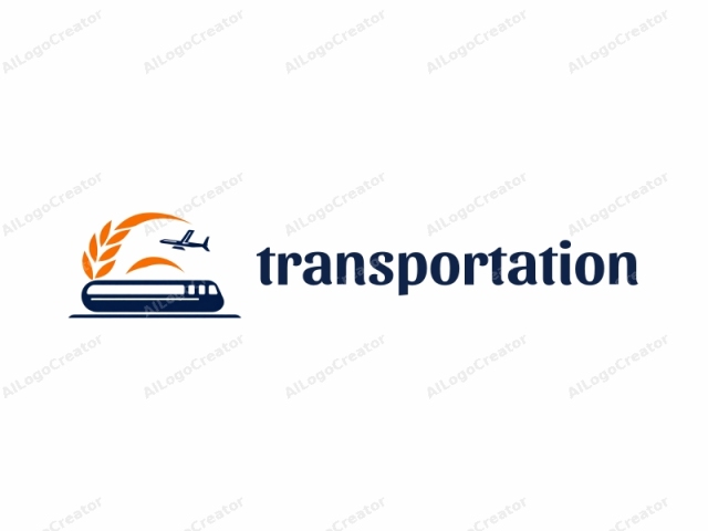 This is a clean, minimalist logo in a digital illustration style, featuring a stylized, modern train at the bottom and a jet airplane in flight above. The train is represented in a sleek, black color with a smooth, rounded profile, symbol