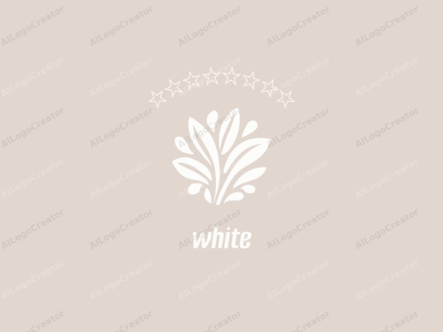 Das Bild ist ein minimalistisches Logo-Design, das ein stilisiertes, weißes Blattmotiv vor einem hellen Beige-Hintergrund zeigt. Das Blattdesign besteht aus mehreren miteinander verbundenen und überlappenden Blättern, die eine symmetrische und ausgewogene Anordnung bilden, die natürliche und organische Elemente suggeriert.