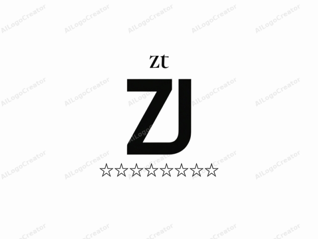 This is a minimalist black logo with a geometric design, featuring the letters "Z" and "J" joined at the base, forming a continuous line. The "J" curves inward and connects to the base of the "Z" in a