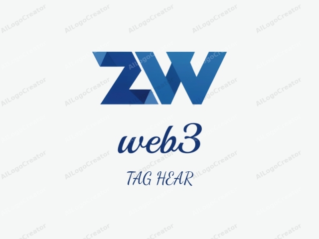 This image is a digitally created logo featuring a stylized, modern font. The font is bold and geometric, composed of sharp, angular shapes. The letters "ZW" are prominently displayed in a striking blue gradient, transitioning from a darker shade of