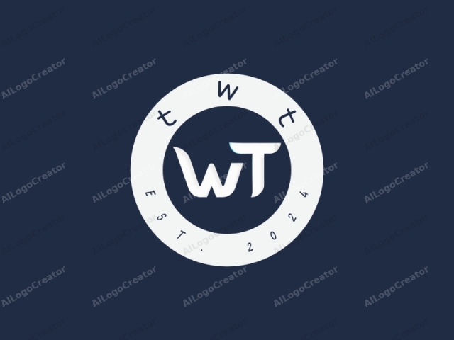 La imagen es un gráfico digital que presenta las letras blancas estilizadas "WT" sobre un fondo azul marino oscuro. Las letras son modernas y elegantes, diseñadas en una tipografía sans-serif con bordes suaves y redondeados. La "W" tiene un aspecto distintivo