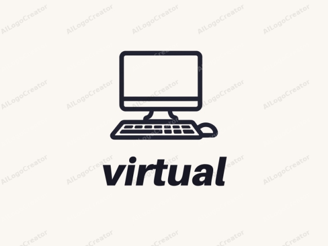 using a minimalistic and modern approach. The logo is a black-and-white drawing of a computer desktop screen set against a light beige background. The image is simplistic with clean lines and no gradients or shading. It depicts a rectangular computer monitor with a