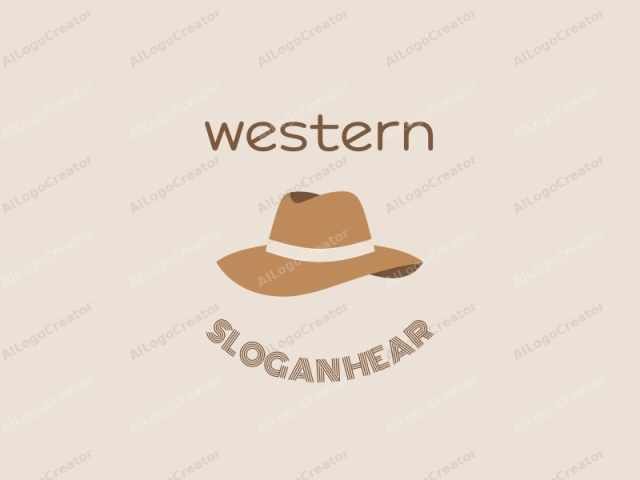 Das Bild ist ein minimalistisches, vektorgrafisches Logo eines beigen Fedora-Hutes vor einem beigen Hintergrund. Der Hut mit seiner klassischen breiten Krempe ist in einem einfachen, geometrischen Stil ohne komplizierte Details gezeichnet. Es zeigt einen einzelnen weißen