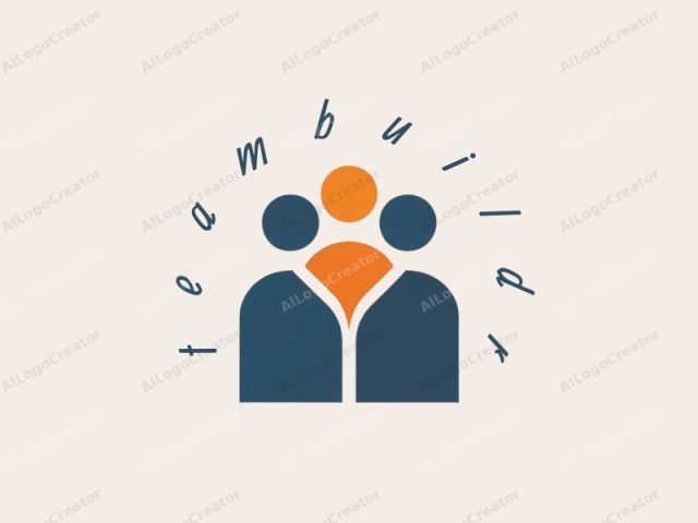 The logo is a simple, modern, and abstract graphic design. The primary colors used are dark navy blue, orange, and beige. The design features three circular shapes, representing people, aligned centrally in the composition. The two outer circles are blue