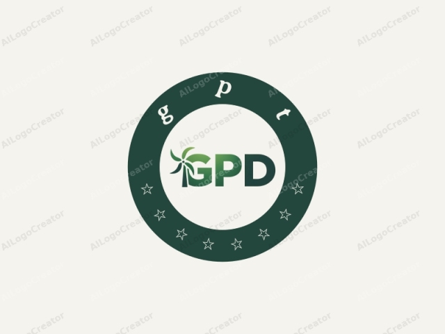 featuring a minimalist design that incorporates both typography and visual elements. This logo is composed of the initials "GPD" (Green Power Design). The letters are prominently displayed in bold, sans-serif typeface, with a gradient from dark green at the top