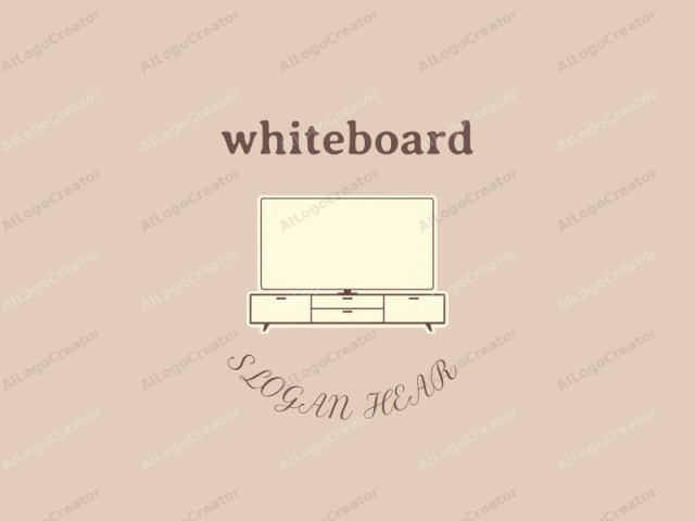 featuring a minimalist design. This image depicts a minimalist television set rendered in a flat, monochromatic style against a beige background. The television is centered with its screen facing forward, occupying the majority of the frame. The screen is a simple,