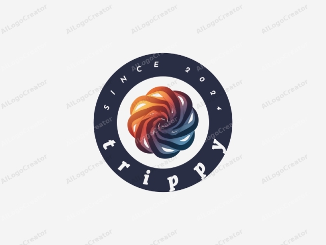 The logo features a highly abstract, fluid, and symmetrical design. At the center, a spiral pattern emerges, resembling a whirlpool with varying hues of red, orange, yellow, green, blue, and purple. These colors blend seamlessly,