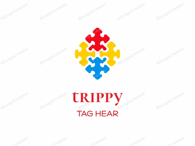 featuring the word "logo". This logo image consists of four interlocking jigsaw puzzle pieces arranged in a diamond shape against a stark white background. The pieces are brightly colored and feature vibrant shades of red, blue, yellow, and white. Each piece