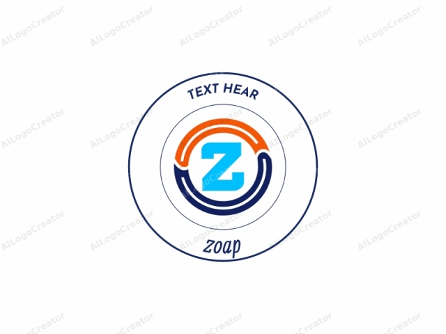 Esta imagen es un diseño de logo digital con un estilo moderno y minimalista. El elemento principal es una letra mayúscula "Z" grande, audaz y azul, centrada dentro de un diseño circular. Rodeando la "Z" hay dos líneas curvas, continuas y gruesas