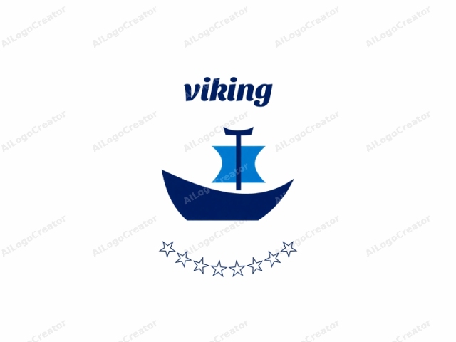 The logo is a minimalist representation of a ship, with a clean, modern style. The ship is drawn in a bold, monochrome blue with a sleek, smooth texture, creating a crisp and clear outline. The ship has a simple, sym