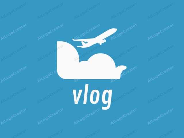 The logo image is a minimalist, vector-based graphic featuring a blue sky background with a silhouette of a commercial airplane. The plane is depicted in white, with its fuselage and wings clearly defined. The airplane appears to be in mid-flight, its