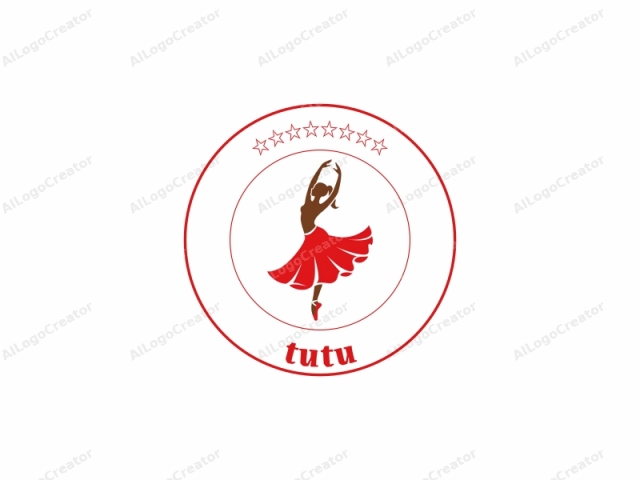 Este es un logo minimalista que presenta la silueta estilizada de una bailarina en movimiento. La figura se representa en un diseño elegante y moderno con líneas audaces y limpias, y una paleta de colores limitada. La bailarina se representa en marrón oscuro,