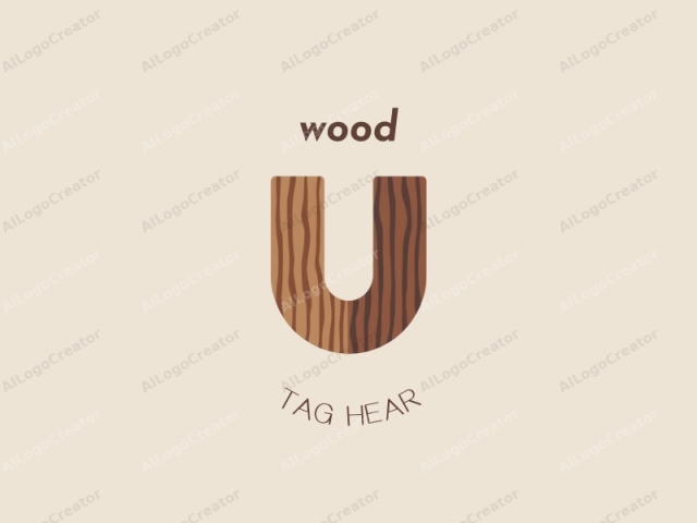 This digital graphic depicts a stylized letter "U" in a minimalist, geometric shape. The letter is filled with a pattern resembling wood grain textures in varying shades of brown, from light tan to darker hues. Each line of grain is smooth and