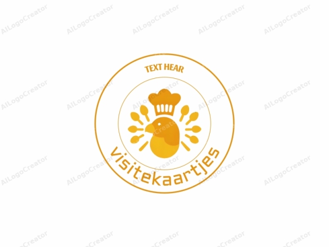This is a simple, abstract logo featuring a stylized chicken and chef hat. The logo is depicted in a flat, digital, and monochromatic style using a golden yellow color. The chicken's beak and feet are drawn in the same