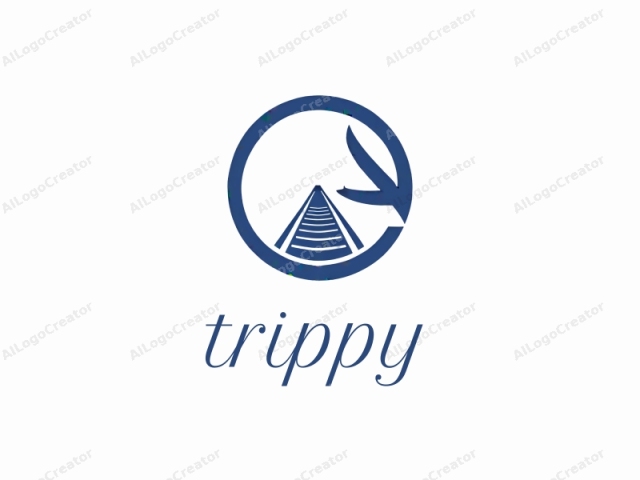 which features an abstract design centered on a white background. The logo is composed of two primary elements: a blue circular shape and a blue, abstract, and stylized representation of a train track within the circle. The train track symbol is depicted as